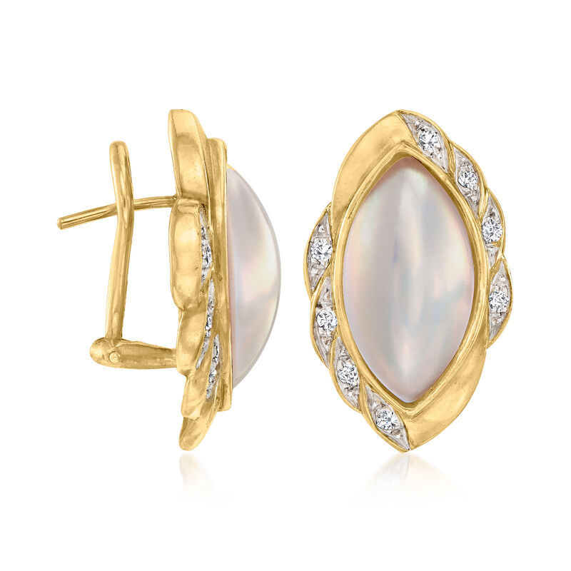 C. 1980 Vintage Cultured Mabe Pearl Earrings with .25 ct. t.w. Diamonds in 18kt Yellow Gold image number 2