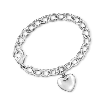 Italian Rhodium-Plated Heart Cable-Chain Bracelet