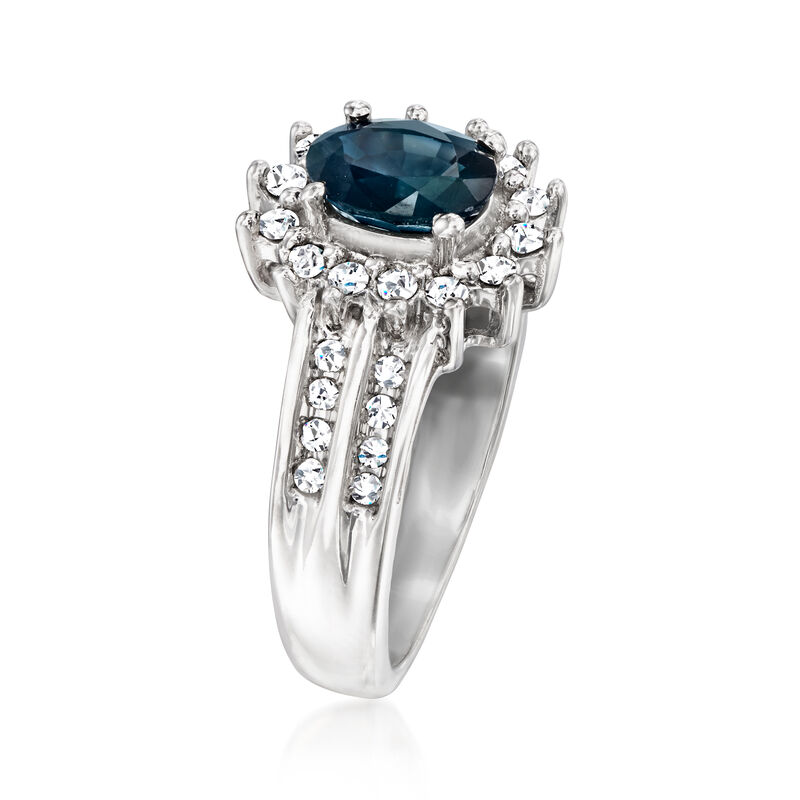 C. 1990 Vintage 1.20 Carat Sapphire Ring with .35 ct. t.w. Diamonds in 14kt White Gold. Size 5.5 image number 2