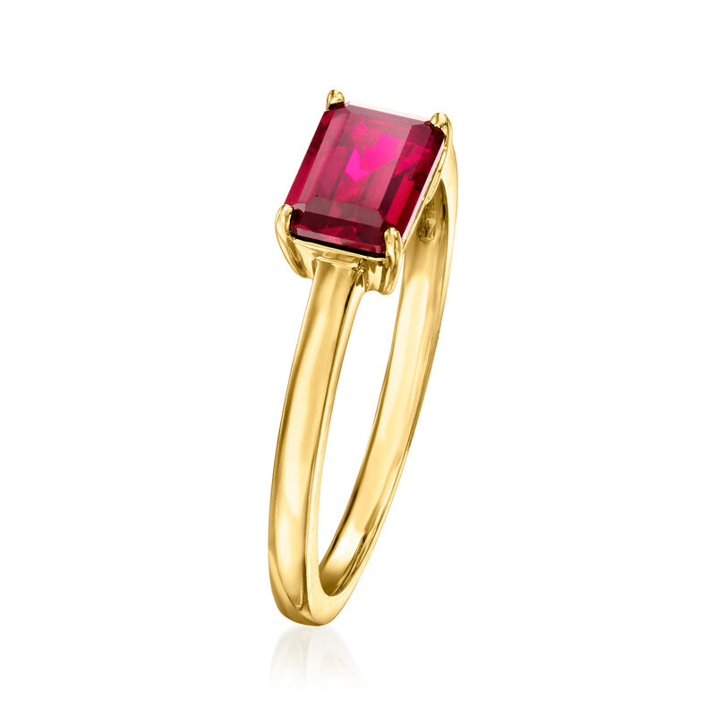 .80 Carat Emerald-Cut Lab-Grown Ruby Ring in 18kt Gold Vermeil. Size 7 image number 2