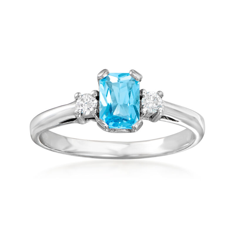 C. 1990 Vintage .60 Carat Blue Topaz and .10 ct. t.w. Diamond Ring in 14kt White Gold. Size 6 image number 0