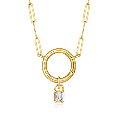 .20 Carat Emerald-Cut Lab-Grown Diamond Charm in 14kt Yellow Gold