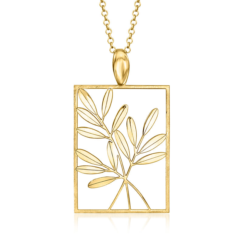 Italian 18kt Gold Over Sterling Satin and Polished Branch of Leaves Pendant Necklace. 18&quot; image number 1