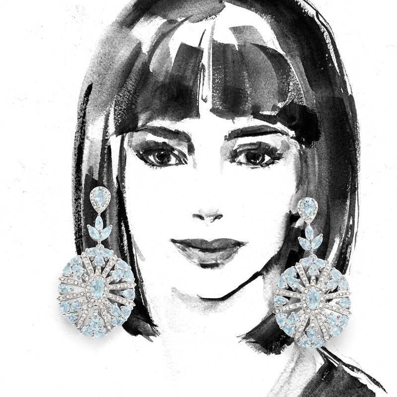 6.50 ct. t.w. Aquamarine and .56 ct. t.w. Diamond Drop Earrings in Sterling Silver  image number 2