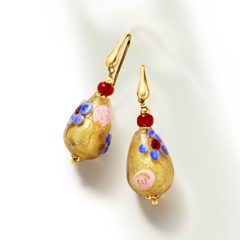 Italian Multicolored Murano Glass Floral Bead Drop Earrings in 18kt Gold Over Sterling image number 2