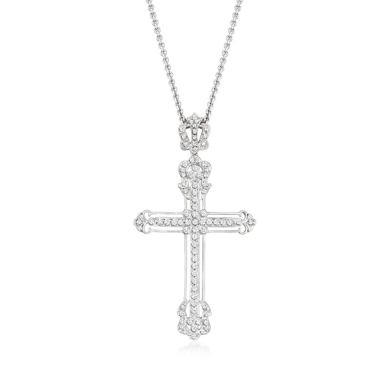 C. 2000 Vintage 1.05 ct. t.w. Diamond Cross Pendant Necklace in 14kt White Gold image number 0