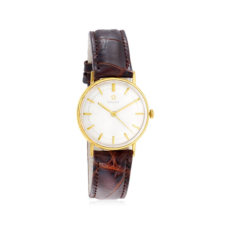 C. 1965 Vintage Omega Men's 32mm 18kt Yellow Gold Watch with Brown Leather Strap image number 0