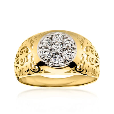 C. 1990 Vintage .50 ct. t.w. Diamond Cluster Openwork Ring in 14kt Yellow Gold