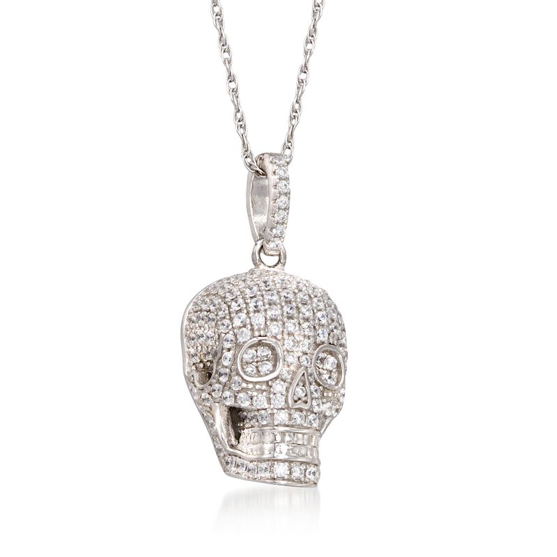 1.00 ct. t.w. CZ Skull Pendant Necklace in Sterling Silver. 18&quot; image number 2