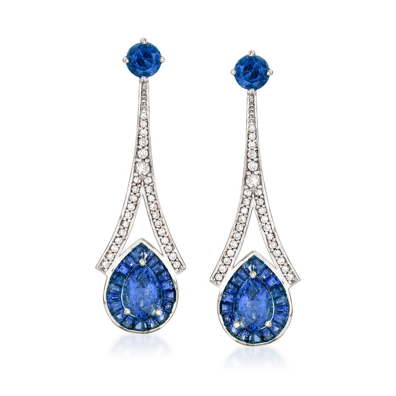 3.70 ct. t.w. Sapphire and .36 ct. t.w. Diamond Drop Earrings in 14kt White Gold image number 0