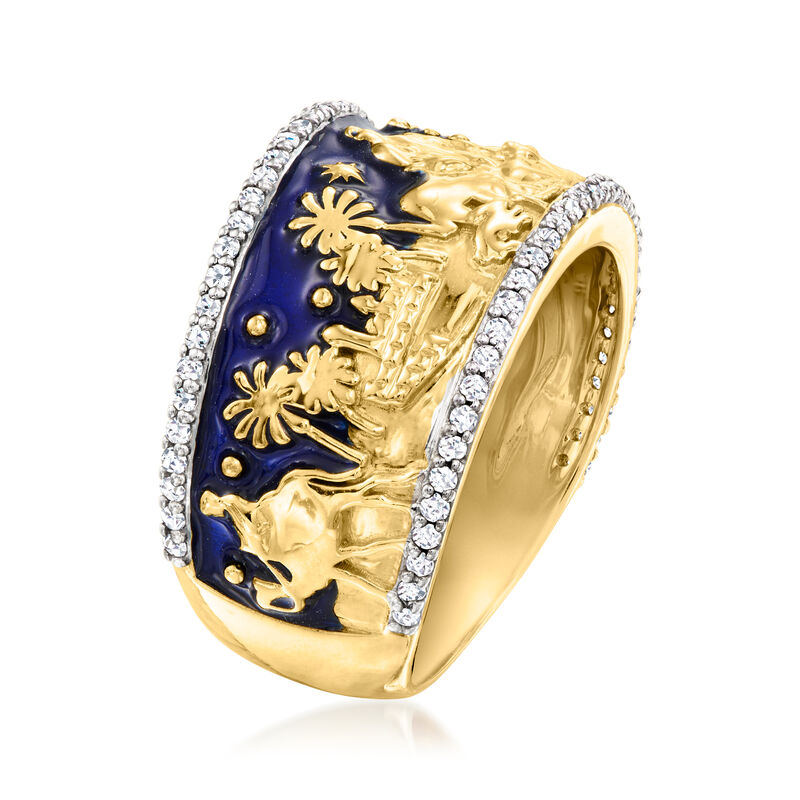 .30 ct. t.w. White Topaz and Blue Enamel Nativity Ring in 18kt Gold Over Sterling. Size 7 image number 2
