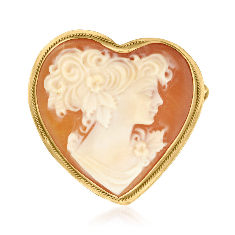 C. 1970 Vintage Orange Shell Heart Cameo Pin/Pendant in 14kt Yellow Gold image number 3