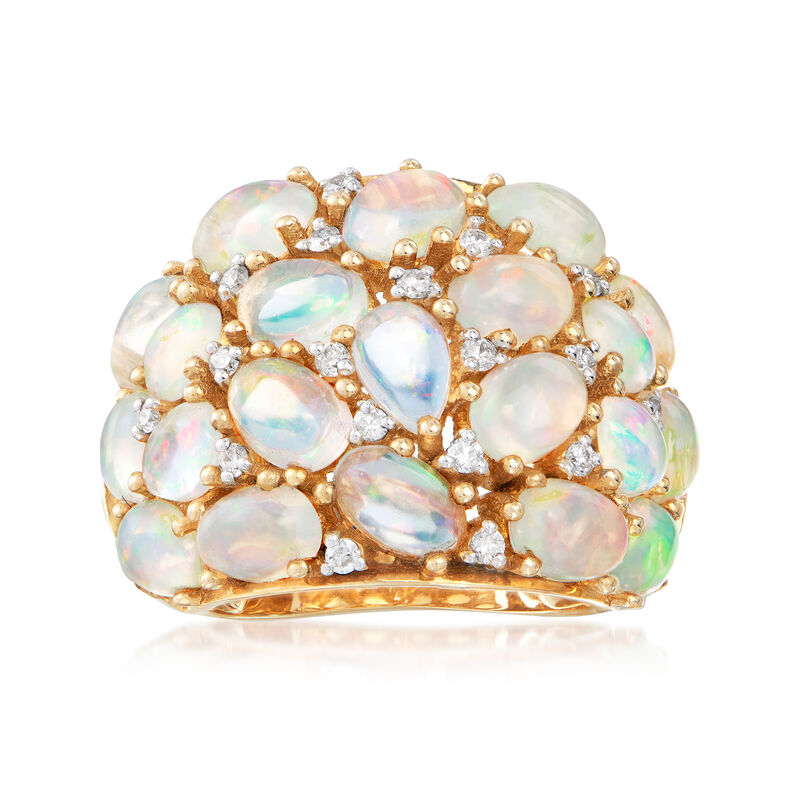 C. 1990 Vintage Opal and .30 ct. t.w. Diamond Cluster Ring in 14kt Yellow Gold image number 0