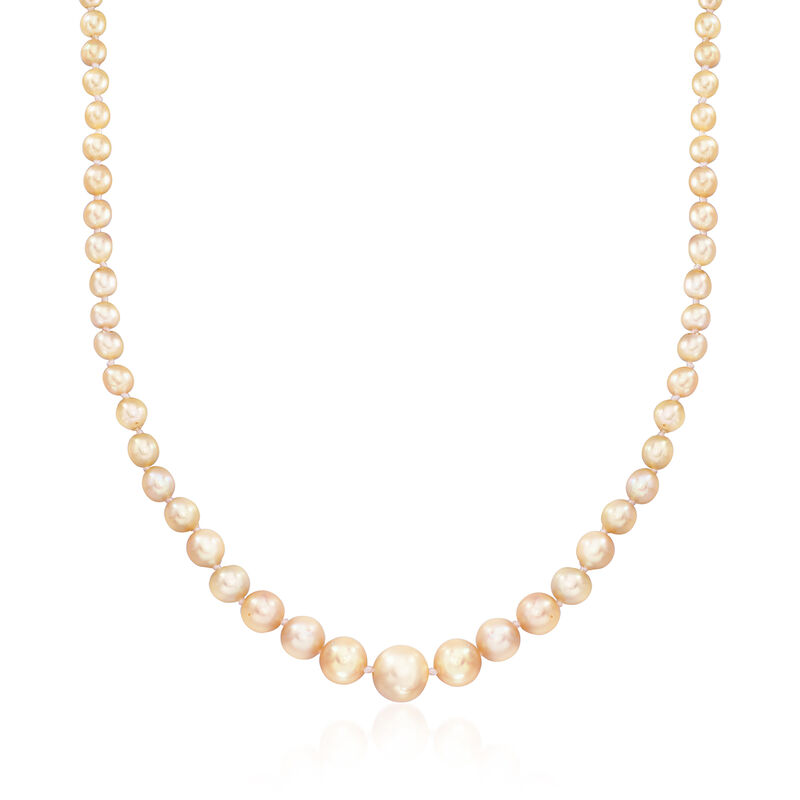 C. 1950 Vintage 3-8mm Graduated Champagne Cultured Pearl Necklace with 14kt White Gold. 19" image number 0