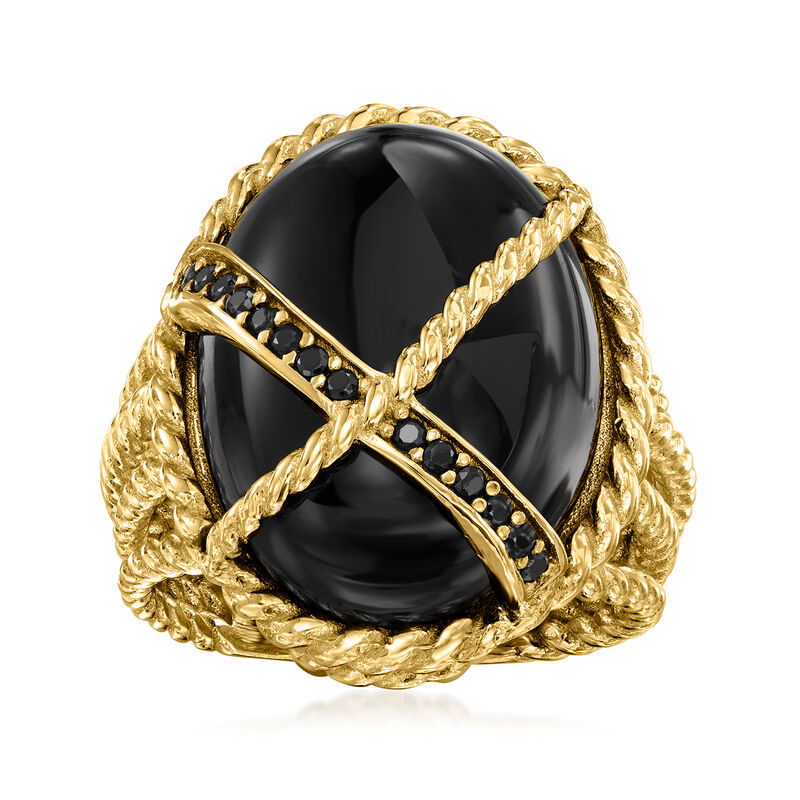 Onyx and .90 ct. t.w. Black Spinel Ring in 18kt Gold Over Sterling image number 0