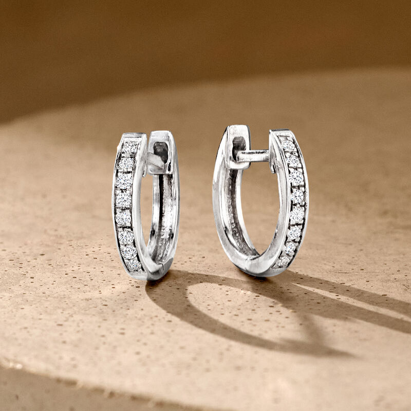 .10 ct. t.w. Diamond Huggie Hoop Earrings in Sterling Silver. 1/4&quot; image number 3