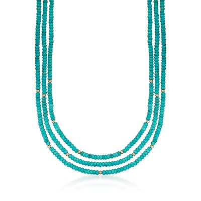 4-5mm Howlite Bead Three-Strand Necklace with 14kt Yellow Gold