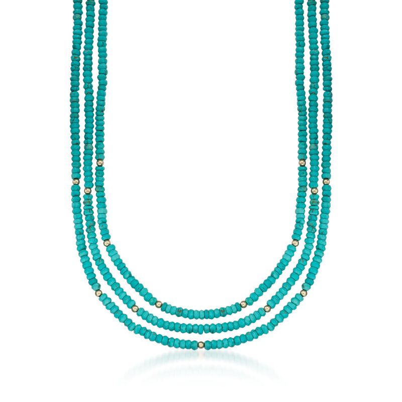 4-5mm Howlite Bead Three-Strand Necklace with 14kt Yellow Gold image number 0