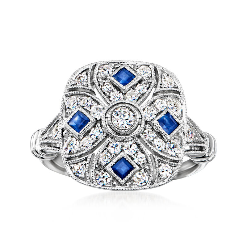 C. 2000 Vintage .59 ct. t.w. Diamond and .38 ct. t.w. Sapphire Ring in Platinum. Size 6.25 image number 0
