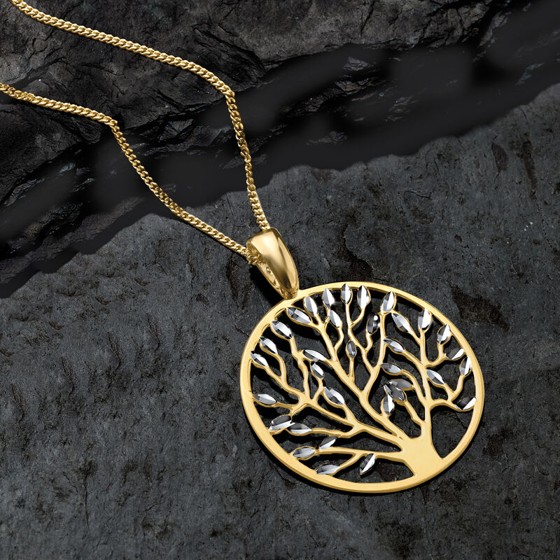 Italian Sterling Silver and 18kt Gold Over Sterling Tree of Life Pendant Necklace image number 3