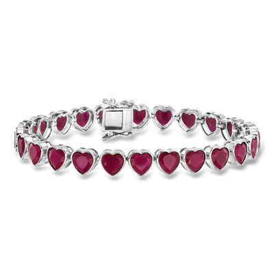 20.00 ct. t.w. Ruby Heart Tennis Bracelet in Sterling Silver
