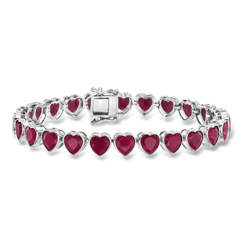 20.00 ct. t.w. Ruby Heart Tennis Bracelet in Sterling Silver. 7" image number 0