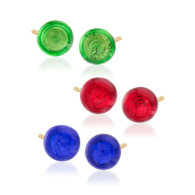 Italian Multicolored Murano Glass Bead Jewelry Set: Three Pairs of Stud Earrings in 18kt Gold Over Sterling image number 0