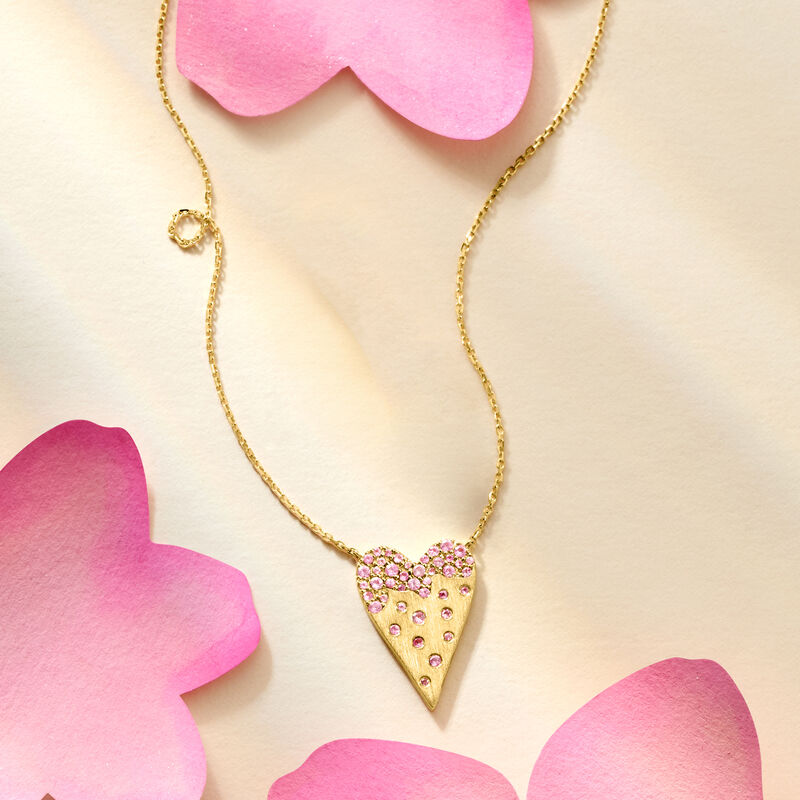 .50 ct. t.w. Pink Sapphire Heart Necklace in 14kt Yellow Gold image number 2