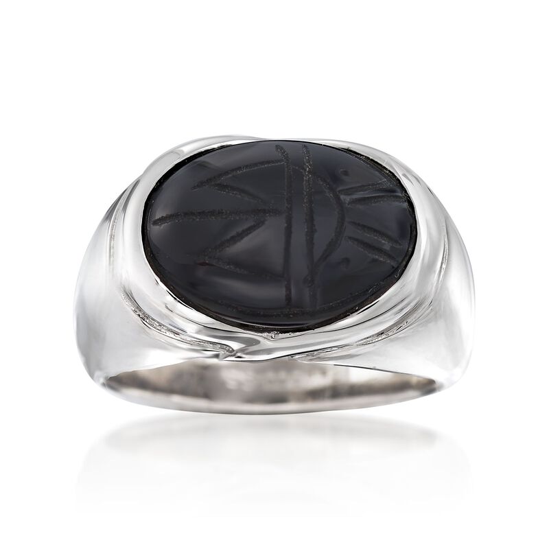 Black Onyx Scarab Ring in Sterling Silver image number 0