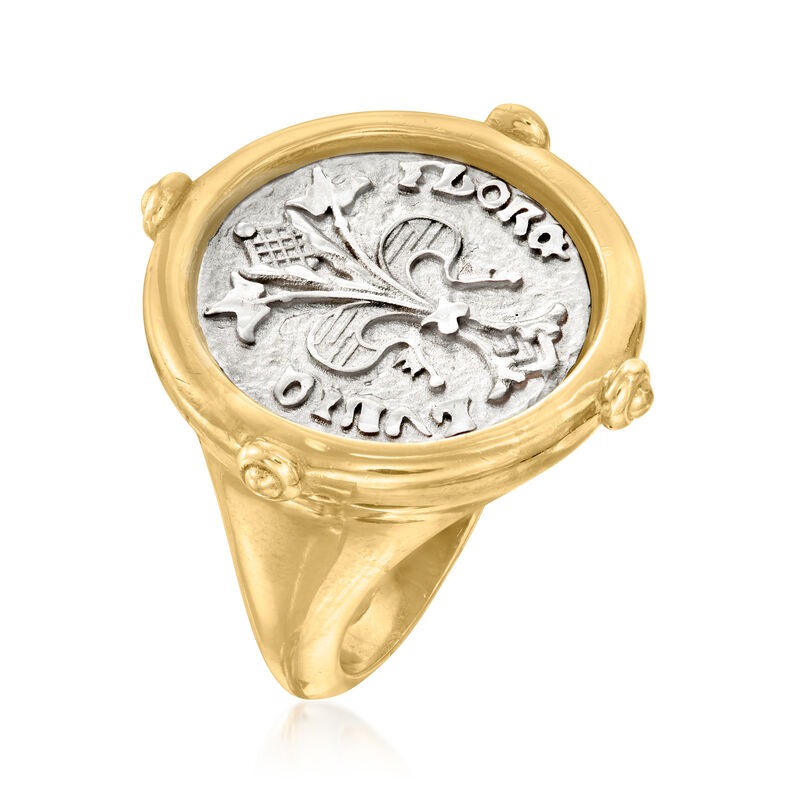 Italian Sterling Silver Fiorino Coin Ring in 18kt Gold Over Sterling image number 1