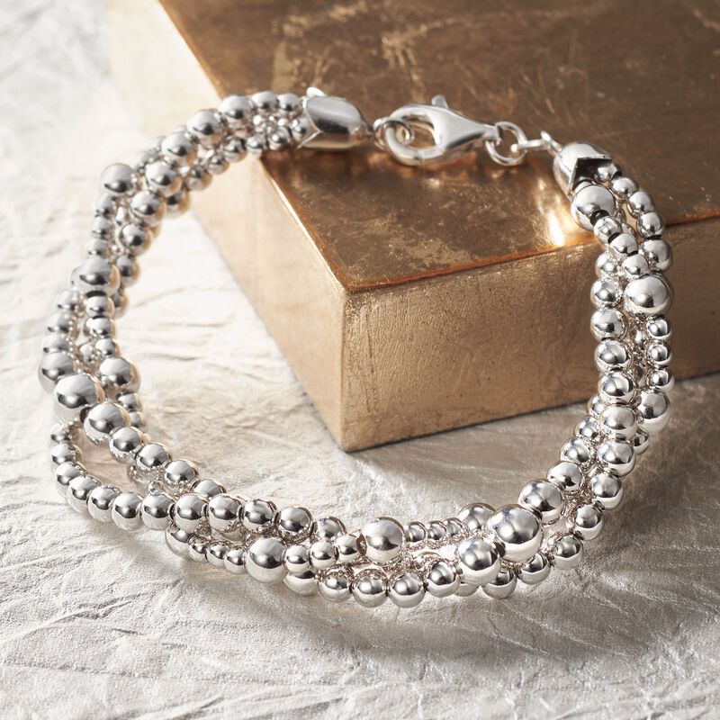 Italian Sterling Silver Twisted Multi-Bead Bracelet image number 4