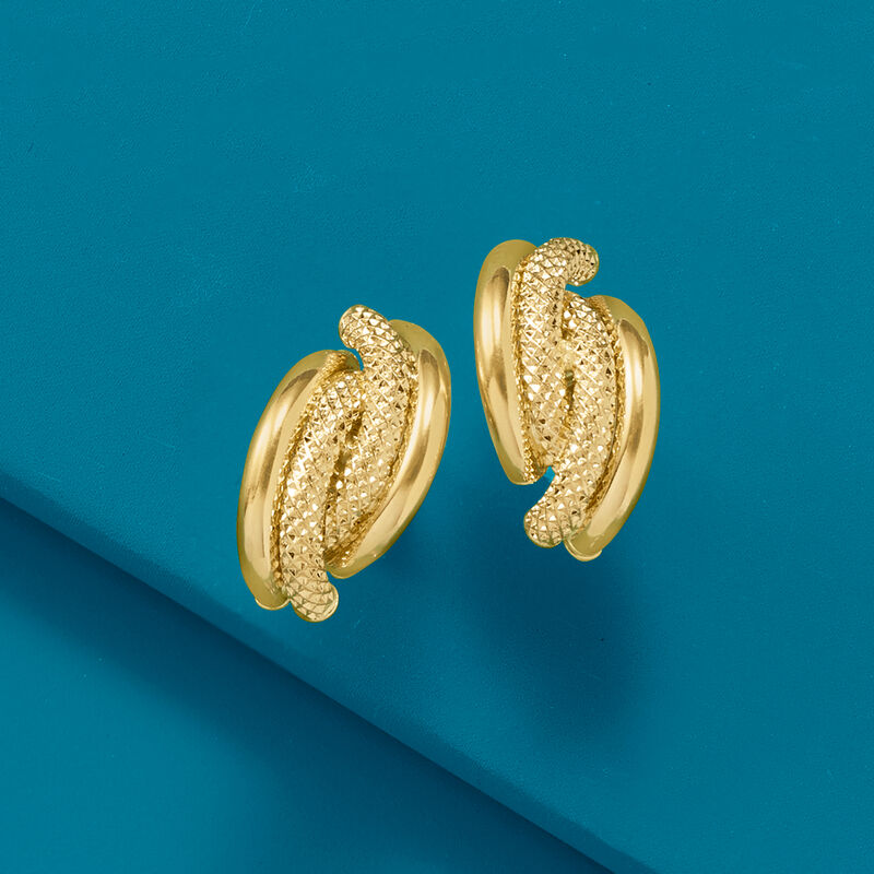 Italian 18kt Yellow Gold Textured and Polished Earrings image number 2