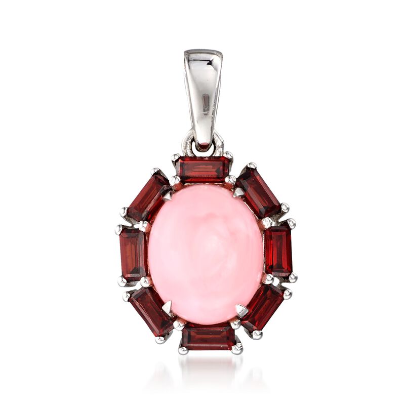 Pink Opal and 1.00 ct. t.w. Garnet Pendant in Sterling Silver image number 0