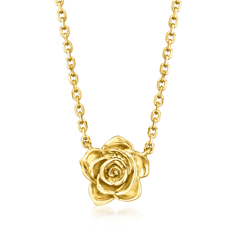 Italian 14kt Yellow Gold Rose Necklace. 16&quot; image number 1