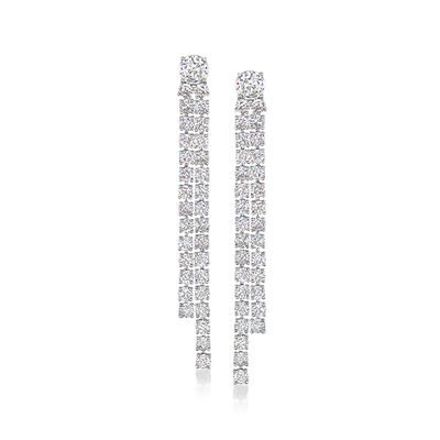 Rhodium-Plated Two-Row Linear Drop Earrings with 7.75 ct. t.w. CZs