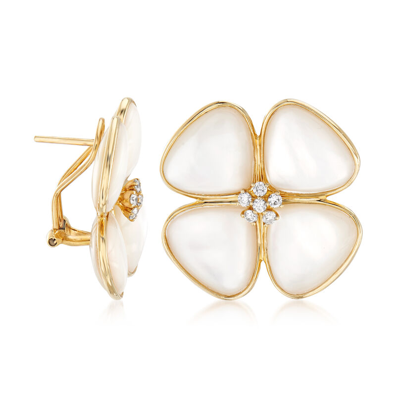 Mother-Of-Pearl and .42 ct. t.w. Diamond Flower Earrings in 14kt Yellow Gold image number 2