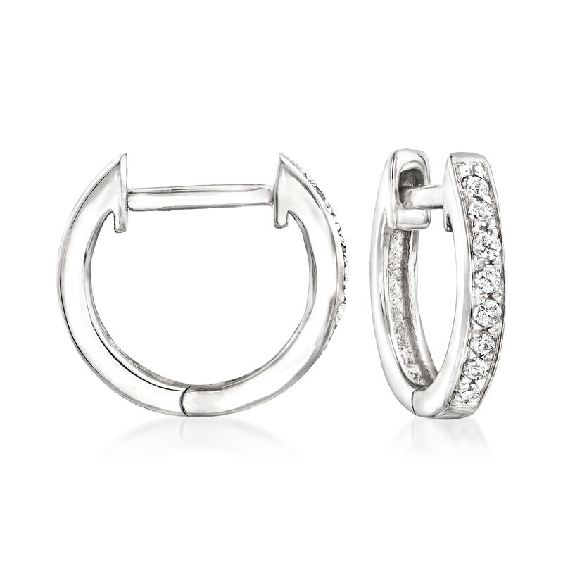 .10 ct. t.w. Diamond Huggie Hoop Earrings in 14kt White Gold. 3/8&quot;. image number 0
