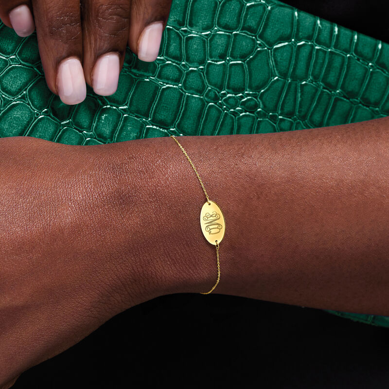 14kt Yellow Gold Personalized Oval Bolo Bracelet image number 4