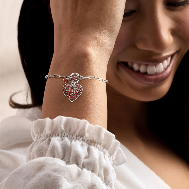 1.80 ct. t.w. Garnet Heart Paper Clip Link Toggle Bracelet in Sterling Silver image number 1