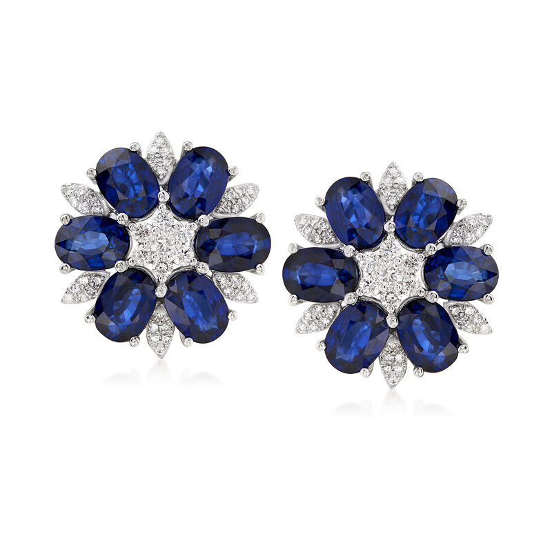 12.00 ct. t.w. Sapphire and .80 ct. t.w. Diamond Floral Earrings image number 0