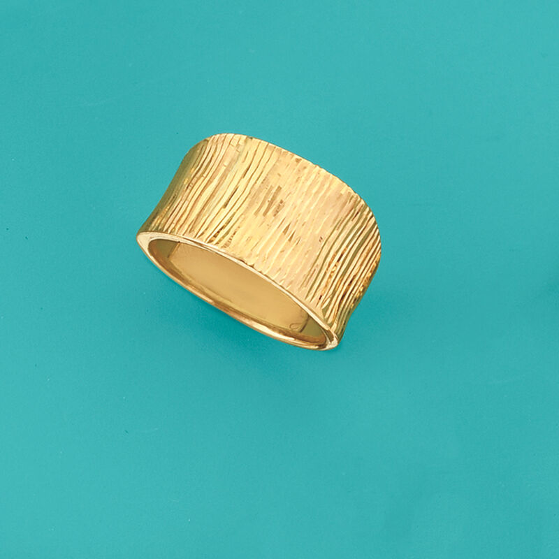 Italian 18kt Yellow Gold Diamond-Cut Striped Ring image number 3