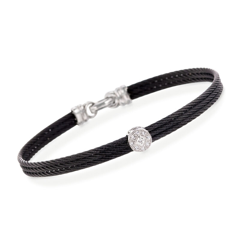 ALOR &quot;Classique&quot; Diamond Station Black Cable Bracelet with 18kt White Gold. 7&quot; image number 0