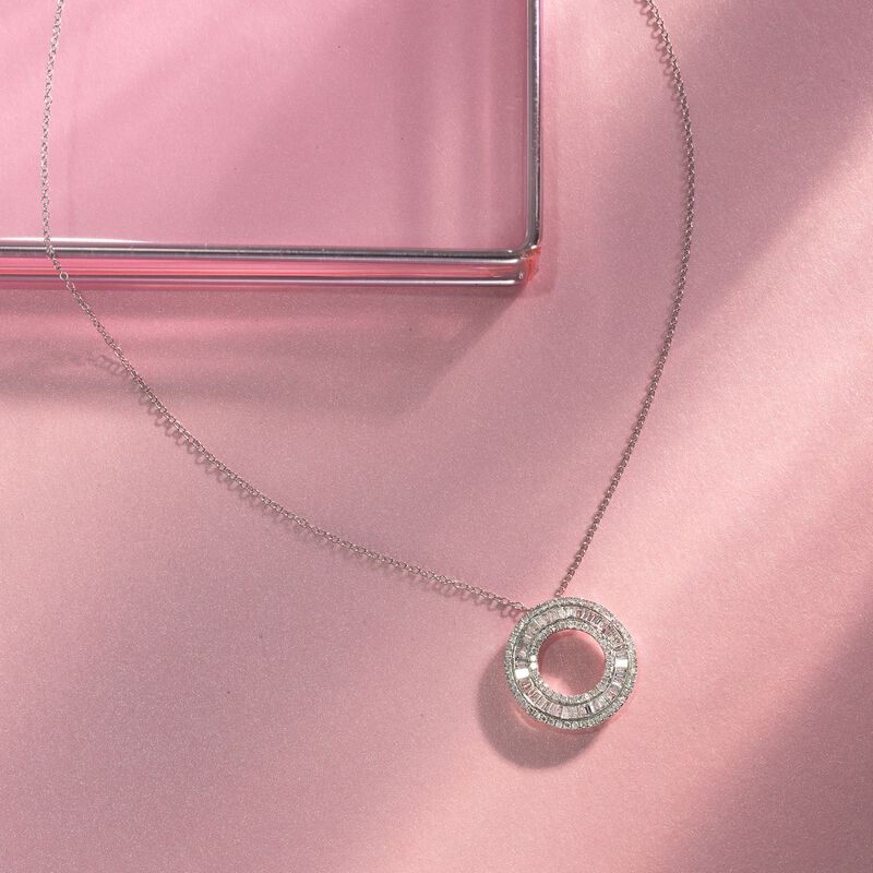 1.00 ct. t.w. Diamond Open Eternity Circle Pendant Necklace in 14kt White Gold. 16&quot; image number 2