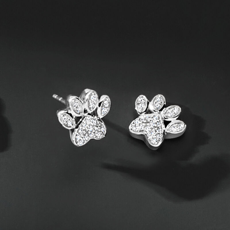 .10 ct. t.w. Diamond Paw Print Stud Earrings in Sterling Silver image number 2