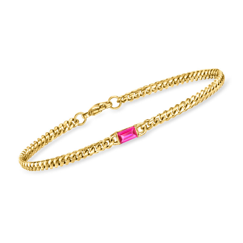 .30 Carat Lab-Grown Ruby Curb-Link Bracelet in 18kt Gold Vermeil image number 0