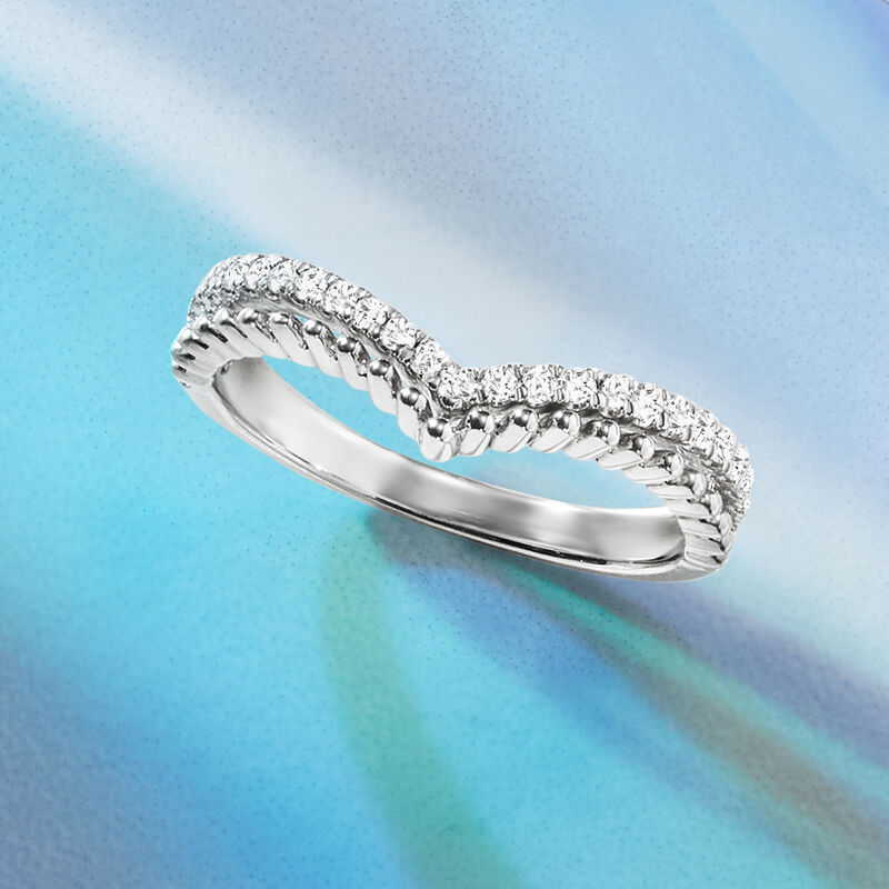 .25 ct. t.w. Pave Diamond Beaded Chevron Ring in Sterling Silver image number 3
