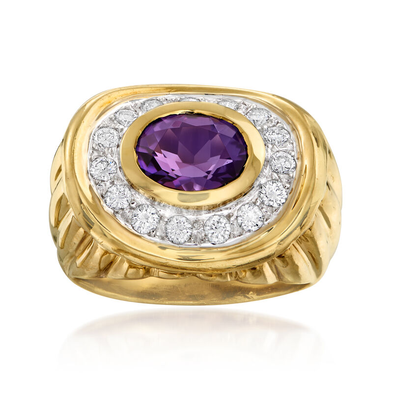C. 1980 Vintage 1.50 Carat Amethyst and .50 ct. t.w. Diamond Ring in 18kt Yellow Gold image number 0