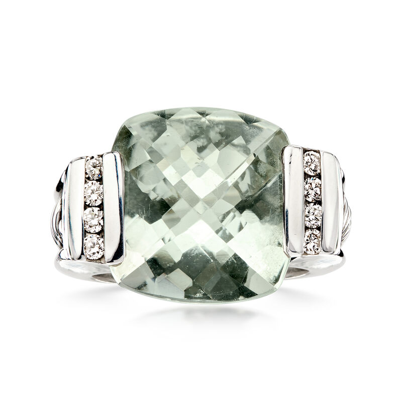 C. 2000 Vintage David Yurman 12.00 Carat Prasiolite Ring with .25 ct. t.w. Diamonds in Sterling Silver. Size 6 image number 0