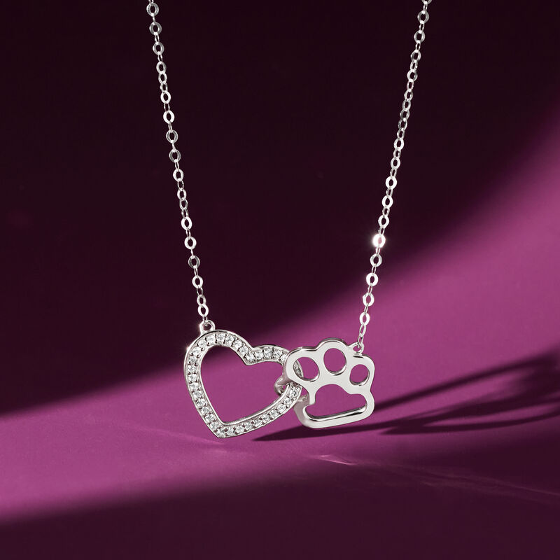 .30 ct. t.w. White Topaz Heart and Paw Necklace in Sterling Silver. 18&quot; image number 2