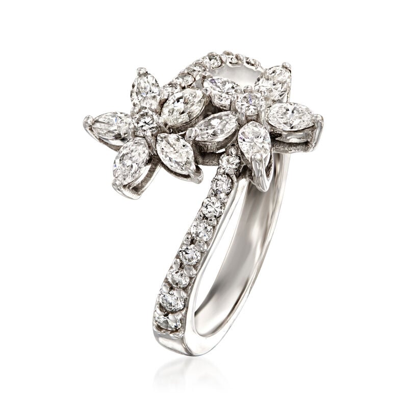 C. 1990 Vintage .55 ct. t.w. Diamond Flower Bypass Ring in 14kt White Gold image number 2